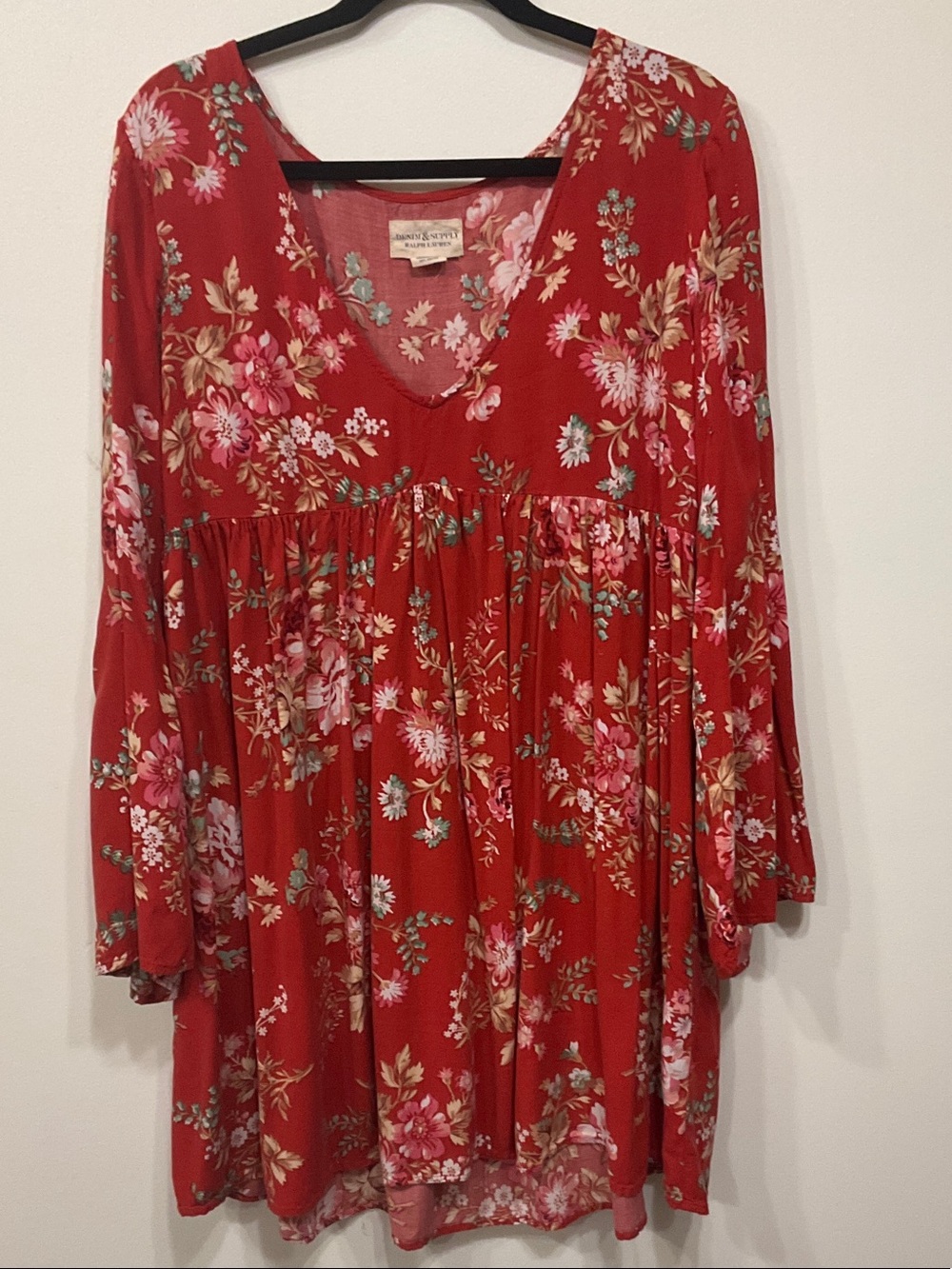 Denim & Supply Ralph Lauren Red Floral Babydoll Tunic SZ L